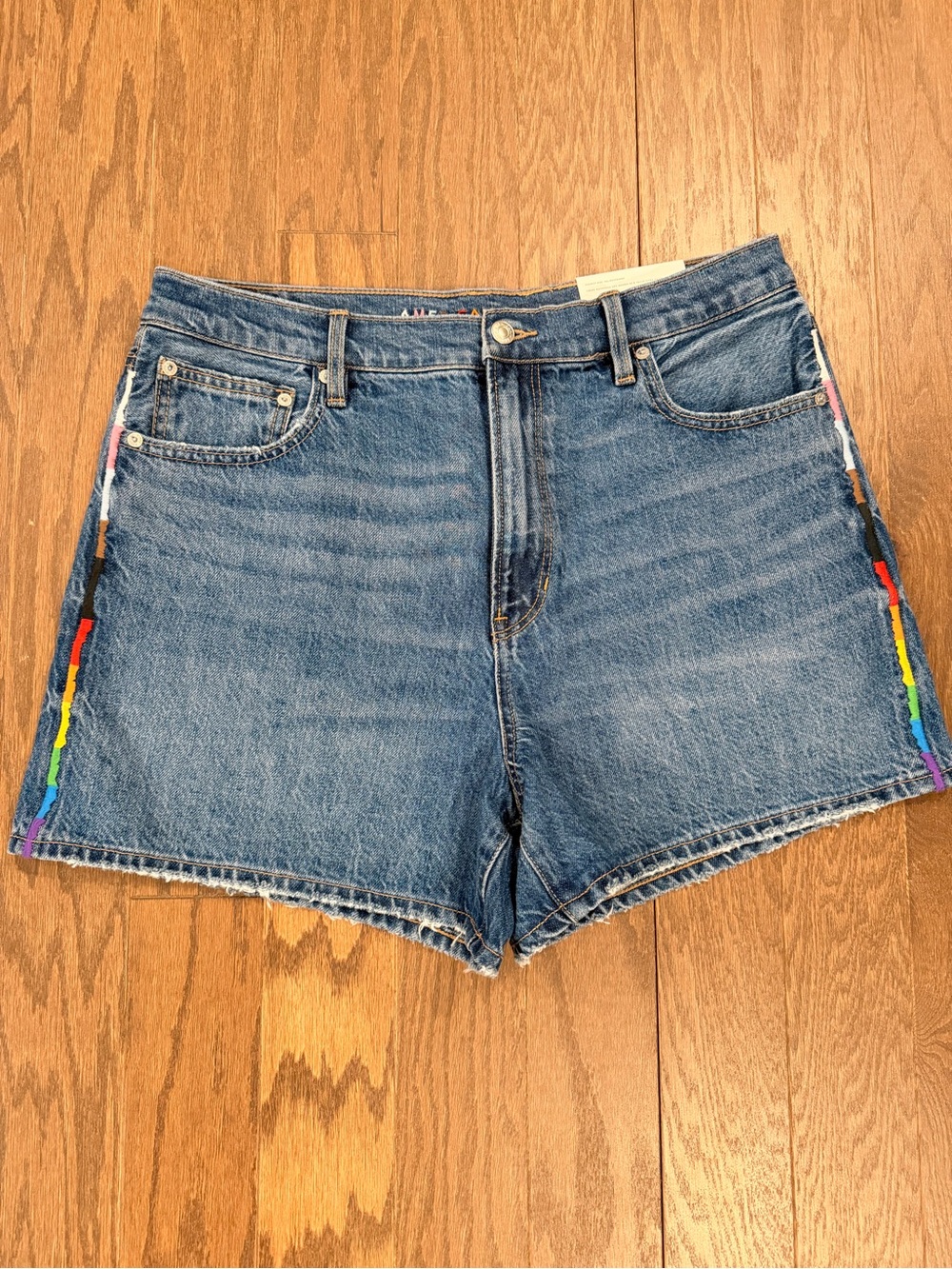 Highest Rise 90’s Boyfriend Jean Short with Rainbow Trim